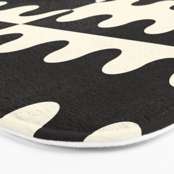 Abstract Mid-Century Black & White Wavy Pattern Bath Mat Gallery Image 3