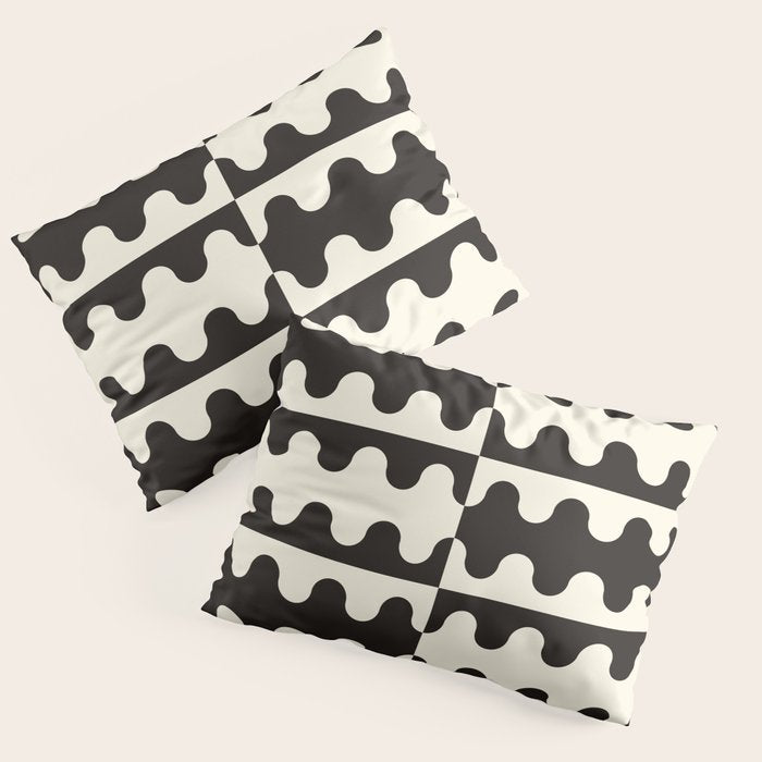 Abstract Mid-Century Black & White Wavy Pattern Pillow Sham Gallery Image 3