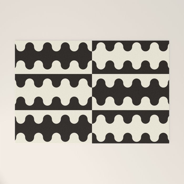 Abstract Mid-Century Black & White Wavy Pattern Welcome Mat Gallery Image 1