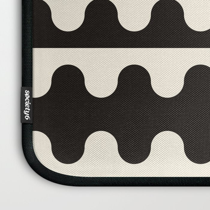 Abstract Mid-Century Black & White Wavy Pattern Laptop Sleeve Gallery Image 3