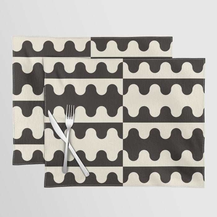 Abstract Mid-Century Black & White Wavy Pattern Placemat Gallery Image 1