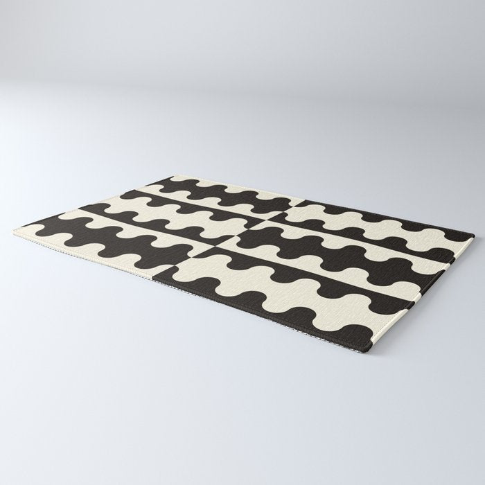Abstract Mid-Century Black & White Wavy Pattern Rug Gallery Image 3