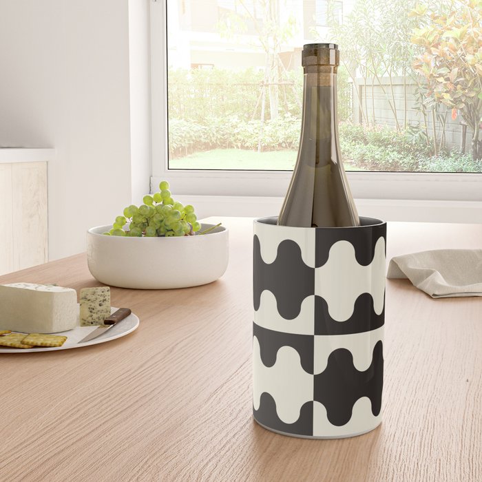 Abstract Mid-Century Black & White Wavy Pattern Wine Chiller Gallery Image 4