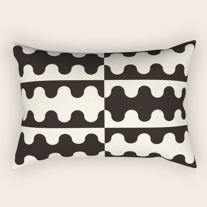 Abstract Mid-Century Black & White Wavy Pattern Rectangular Pillow Gallery Image 2
