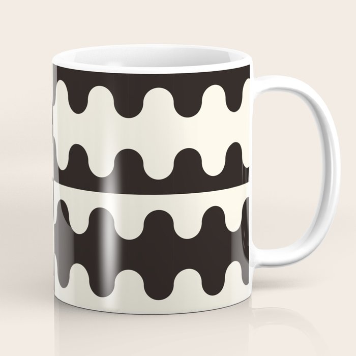 Abstract Mid-Century Black & White Wavy Pattern Coffee Mug Gallery Image 1