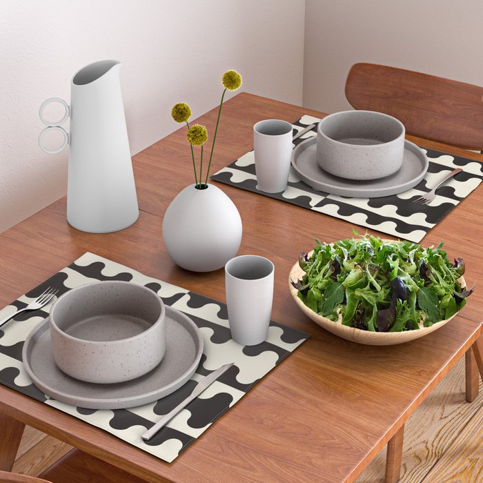 Abstract Mid-Century Black & White Wavy Pattern Placemat Gallery Image 2