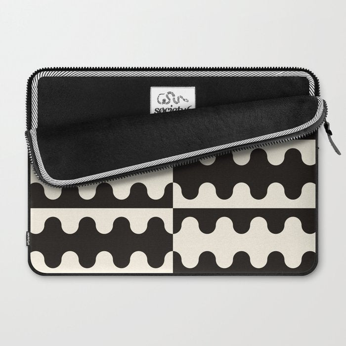Abstract Mid-Century Black & White Wavy Pattern Laptop Sleeve Gallery Image 2