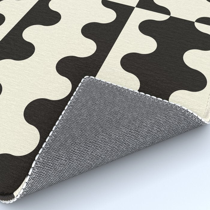 Abstract Mid-Century Black & White Wavy Pattern Rug Gallery Image 4