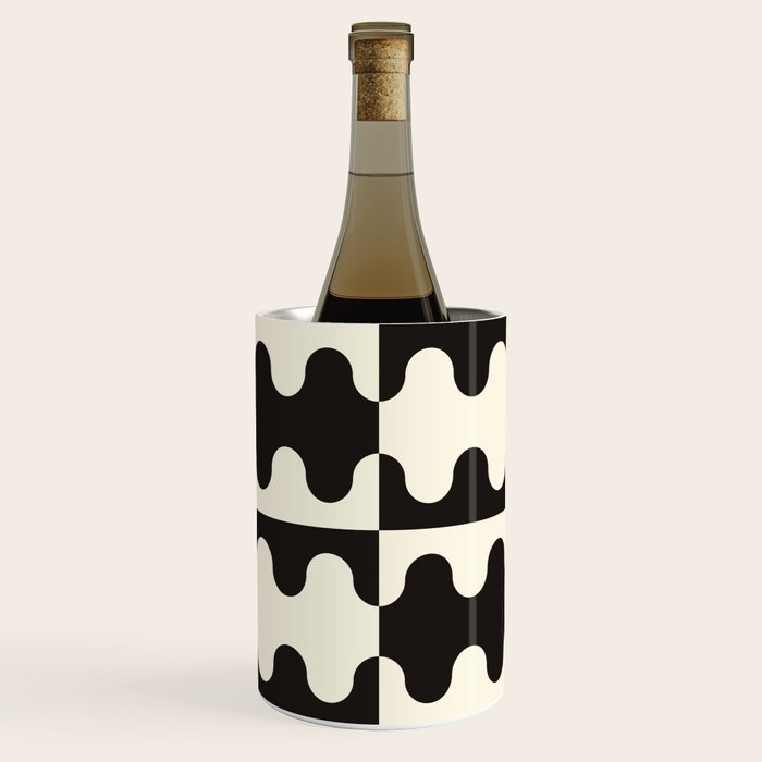 Abstract Mid-Century Black & White Wavy Pattern Wine Chiller Gallery Image 1