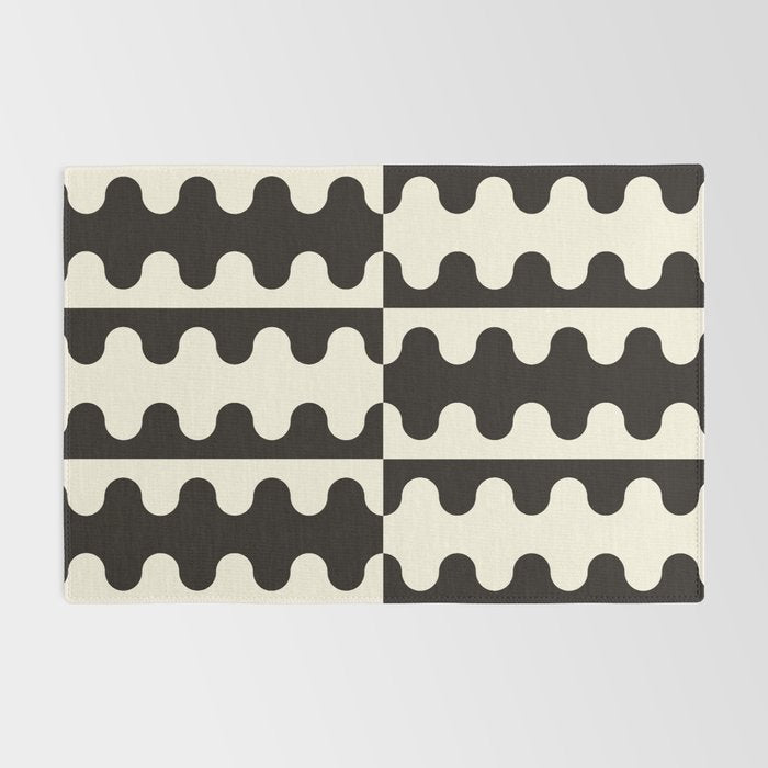 Abstract Mid-Century Black & White Wavy Pattern Rug Gallery Image 2