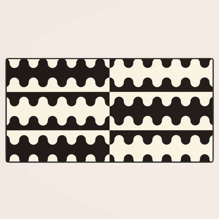 Abstract Mid-Century Black & White Wavy Pattern Desk Mat Gallery Image 3
