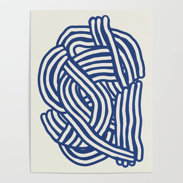 Line art organic shape in blue Poster Gallery Image 1
