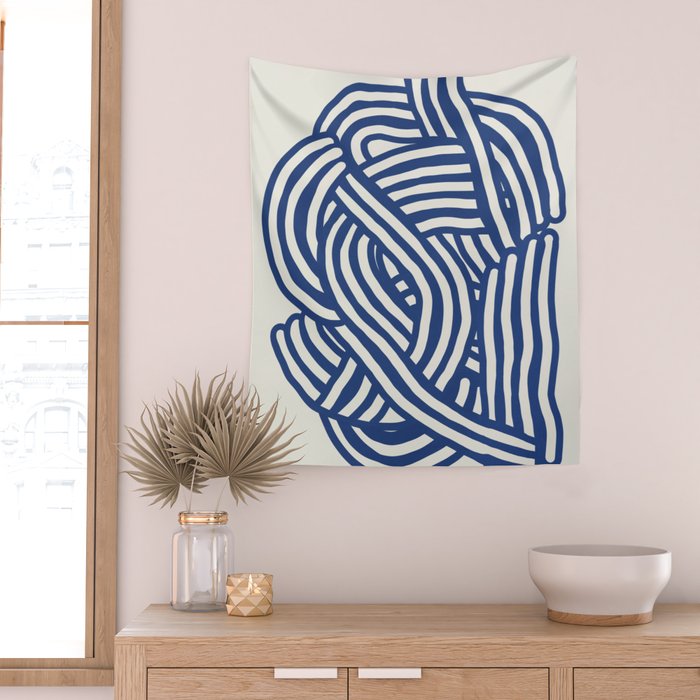 Line art organic shape in blue Wall Tapestry Gallery Image 2