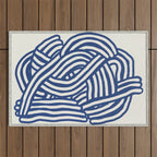 Line art organic shape in blue Outdoor Rug Gallery Image 1