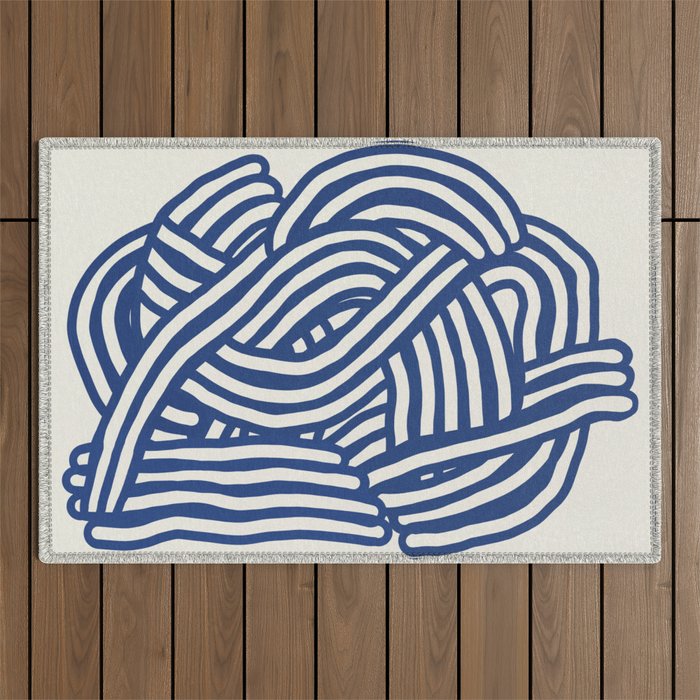 Line art organic shape in blue Outdoor Rug Gallery Image 1