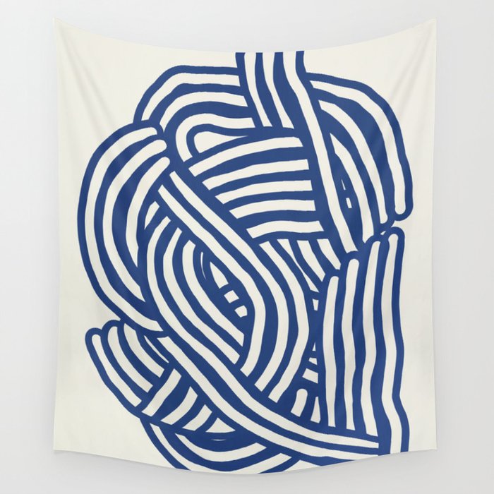 Line art organic shape in blue Wall Tapestry Gallery Image 4