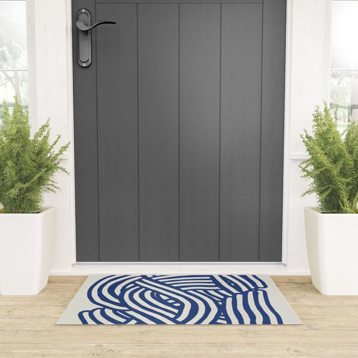 Line art organic shape in blue Welcome Mat Gallery Image 3