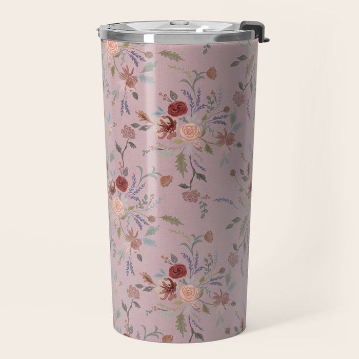 Bohemian Watercolor Floral - Cool Pink Travel Mug Gallery Image 2
