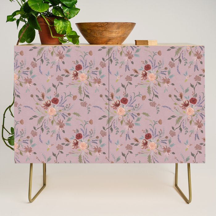 Bohemian Watercolor Floral - Cool Pink Credenza Gallery Image 1