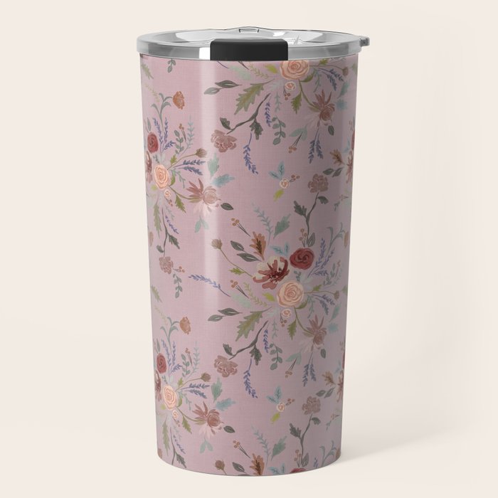 Bohemian Watercolor Floral - Cool Pink Travel Mug Gallery Image 1