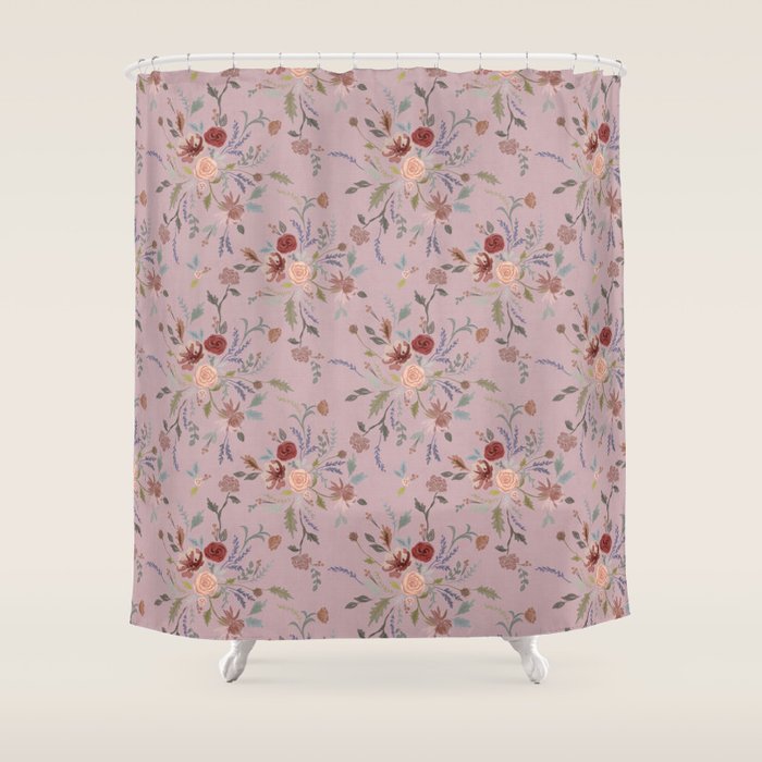 Bohemian Watercolor Floral - Cool Pink Shower Curtain Gallery Image 1