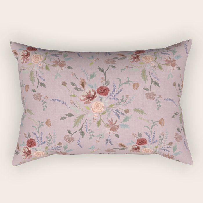 Bohemian Watercolor Floral - Cool Pink Rectangular Pillow Gallery Image 2