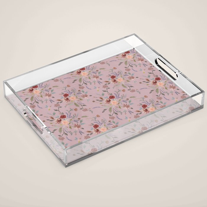 Bohemian Watercolor Floral - Cool Pink Acrylic Tray Gallery Image 1