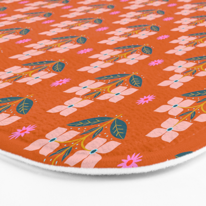 Retro Pink Floral Bunches Pattern - Terracotta  Bath Mat Gallery Image 3