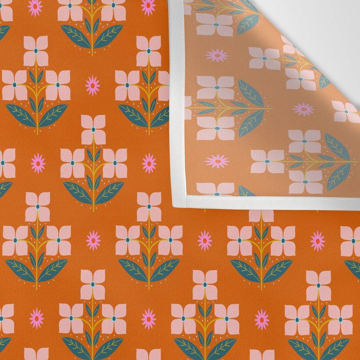 Retro Pink Floral Bunches Pattern - Terracotta  Wall Tapestry Gallery Image 3