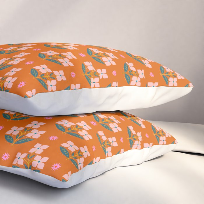 Retro Pink Floral Bunches Pattern - Terracotta  Pillow Sham Gallery Image 3