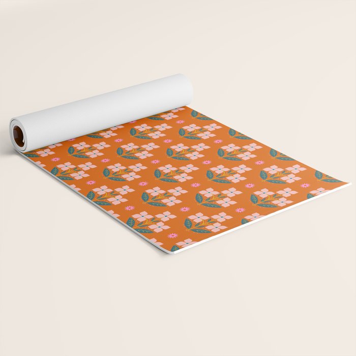 Retro Pink Floral Bunches Pattern - Terracotta  Yoga Mat Gallery Image 2