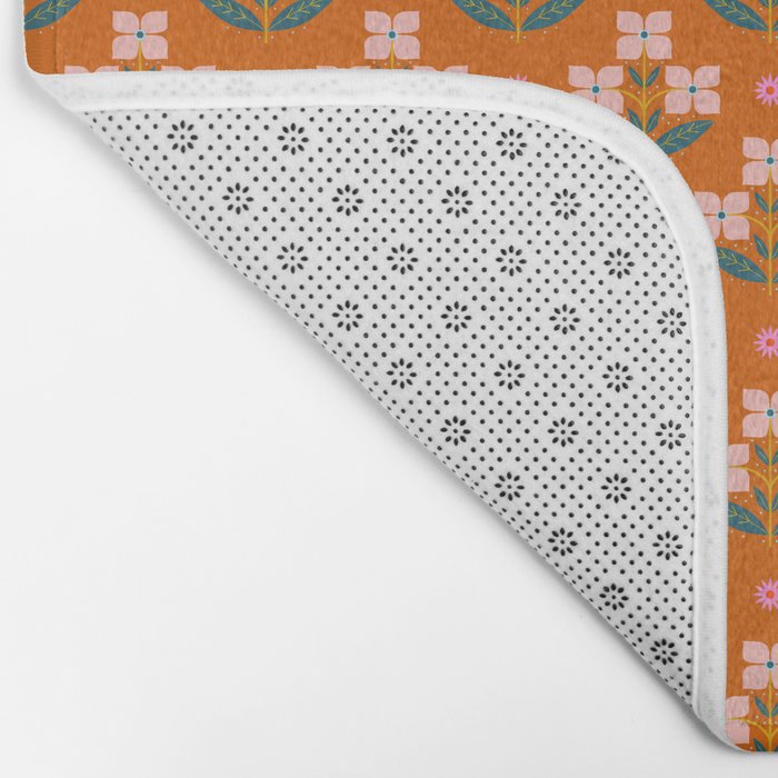 Retro Pink Floral Bunches Pattern - Terracotta  Bath Mat Gallery Image 2