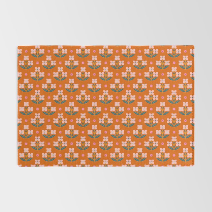 Retro Pink Floral Bunches Pattern - Terracotta  Rug Gallery Image 2