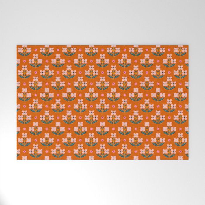 Retro Pink Floral Bunches Pattern - Terracotta  Welcome Mat Gallery Image 1