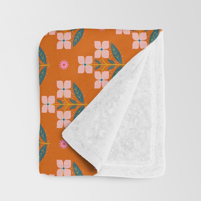 Retro Pink Floral Bunches Pattern - Terracotta  Throw Blanket Gallery Image 3