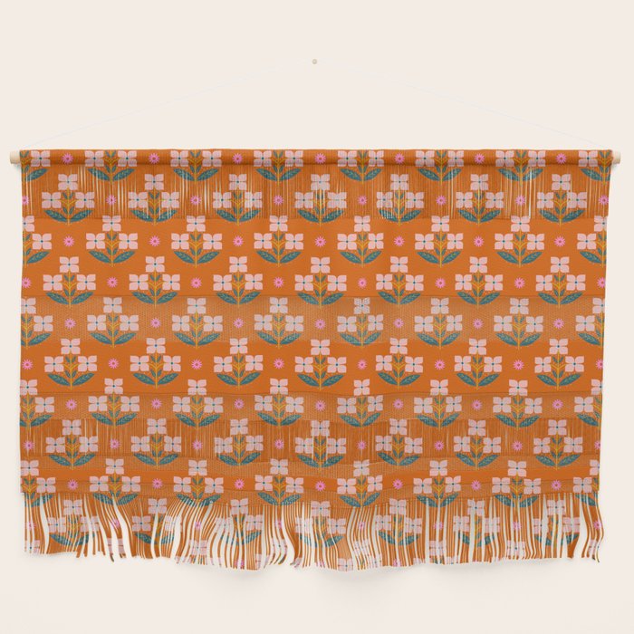 Retro Pink Floral Bunches Pattern - Terracotta  Wall Hanging Gallery Image 1