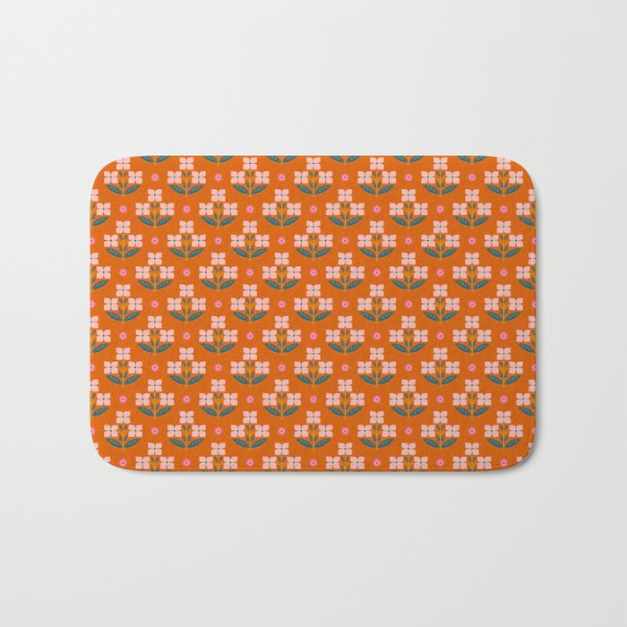 Retro Pink Floral Bunches Pattern - Terracotta  Bath Mat Gallery Image 1