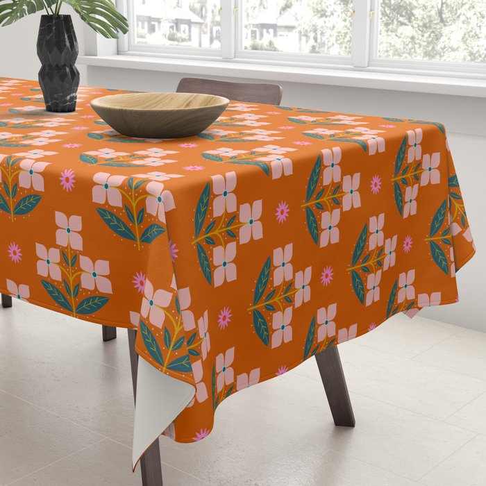 Retro Pink Floral Bunches Pattern - Terracotta  Tablecloth Gallery Image 3