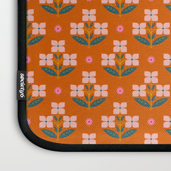 Retro Pink Floral Bunches Pattern - Terracotta  Laptop Sleeve Gallery Image 3