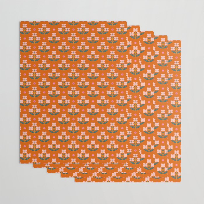Retro Pink Floral Bunches Pattern - Terracotta  Wrapping Paper Gallery Image 3