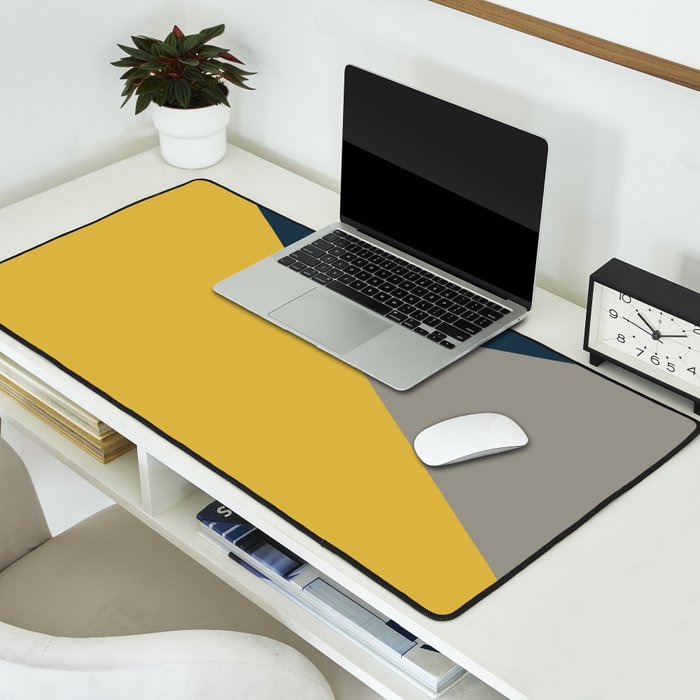 Envelope - Minimalist Geometric Color Block in Light Mustard Yellow, Navy Blue, and Gray Desk Mat Gallery Image 2