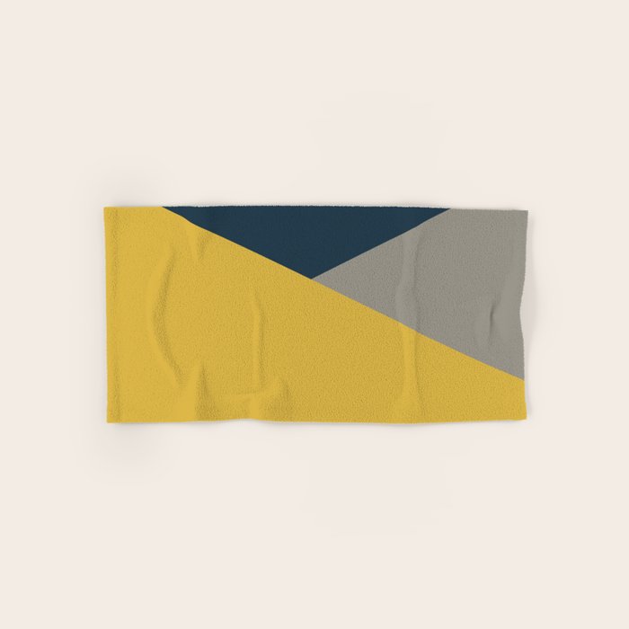 Envelope - Minimalist Geometric Color Block in Light Mustard Yellow, Navy Blue, and Gray Bath Towel Gallery Image 1