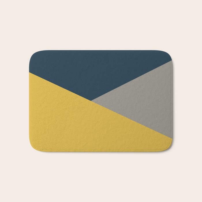 Envelope - Minimalist Geometric Color Block in Light Mustard Yellow, Navy Blue, and Gray Bath Mat Gallery Image 1