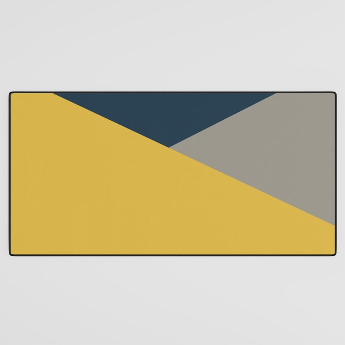 Envelope - Minimalist Geometric Color Block in Light Mustard Yellow, Navy Blue, and Gray Desk Mat Gallery Image 3
