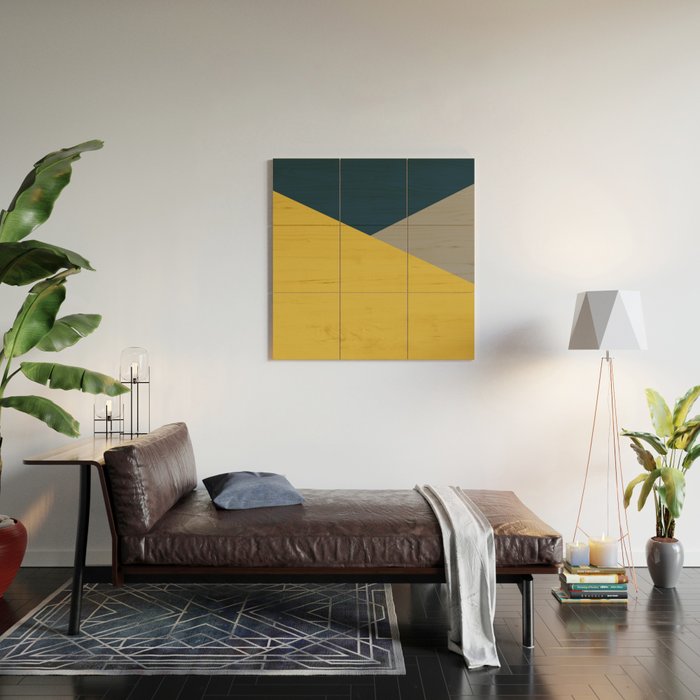 Envelope - Minimalist Geometric Color Block in Light Mustard Yellow, Navy Blue, and Gray Wood Wall Art Gallery Image 2
