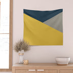 Envelope - Minimalist Geometric Color Block in Light Mustard Yellow, Navy Blue, and Gray Wall Tapestry Gallery Image 2