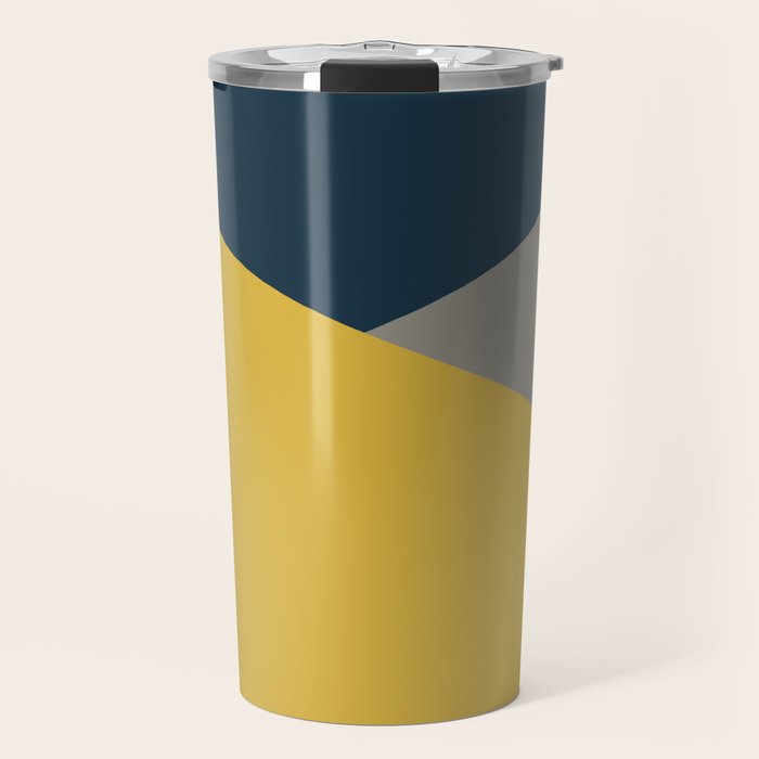 Envelope - Minimalist Geometric Color Block in Light Mustard Yellow, Navy Blue, and Gray Travel Mug Gallery Image 1