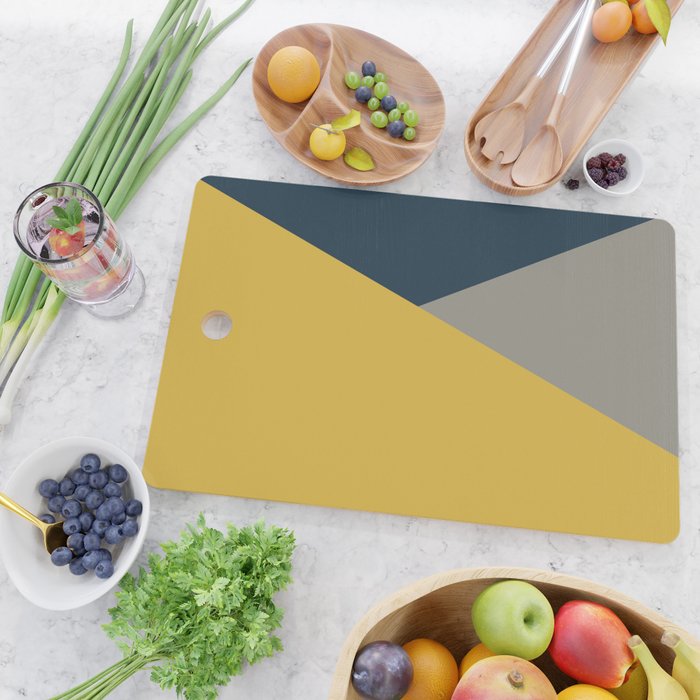 Envelope - Minimalist Geometric Color Block in Light Mustard Yellow, Navy Blue, and Gray Cutting Board Gallery Image 2
