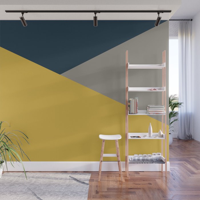 Envelope - Minimalist Geometric Color Block in Light Mustard Yellow, Navy Blue, and Gray Wall Mural Gallery Image 1