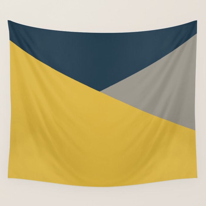 Envelope - Minimalist Geometric Color Block in Light Mustard Yellow, Navy Blue, and Gray Wall Tapestry Gallery Image 4